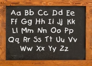 Picture of blackboard with alphabet. Brain Injury lessons