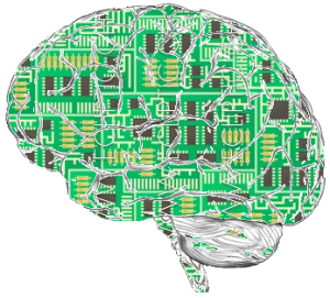 Reduced Speed of Information processing. Drawing of brain as green computer circuit board