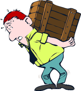 Principles for brain injury strategies - Cartoon of man carrying a heavy box on his back