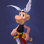 Cartoon image of Asterix with winged helmet