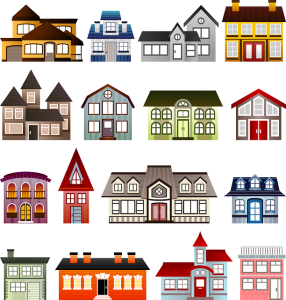 Cartoon drawing of variety of different houses. Brain Injury and Homelessness